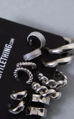 Silver Assorted Textured Small Multipack Hoop Earrings