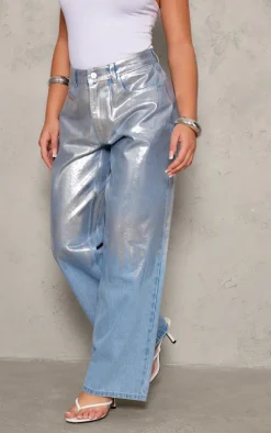Silver Brushstroke Metallic Wide Leg Jeans