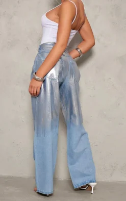 Silver Brushstroke Metallic Wide Leg Jeans