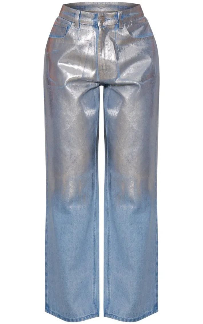 Silver Brushstroke Metallic Wide Leg Jeans