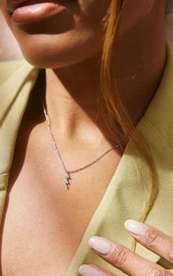Silver Celestial Lightening Bolt Dainty Necklace