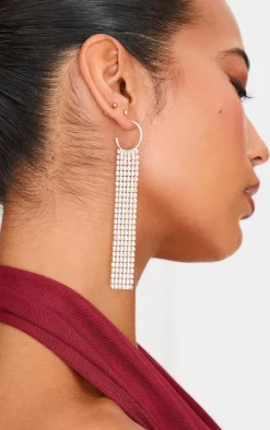 Silver Chain Drop Hoop Earrings