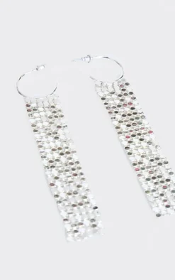 Silver Chain Drop Hoop Earrings