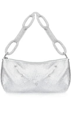 Silver Chainmail Diamante Link Strap Shoulder Bag