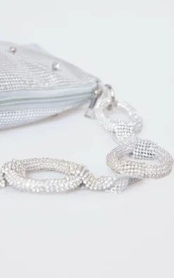 Silver Chainmail Diamante Link Strap Shoulder Bag