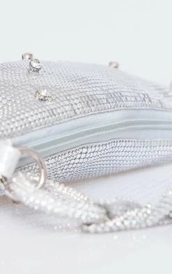 Silver Chainmail Diamante Link Strap Shoulder Bag