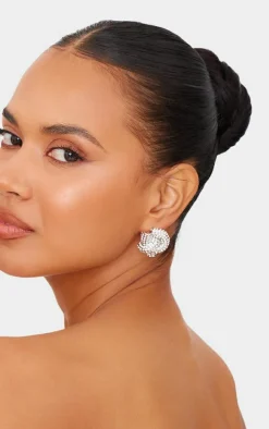 Silver Chunky Diamante Knot Stud Earrings