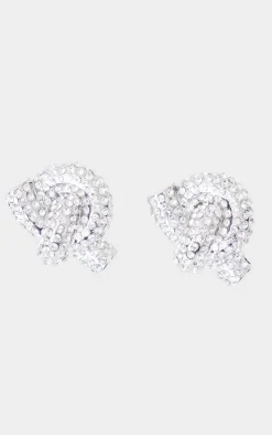 Silver Chunky Diamante Knot Stud Earrings