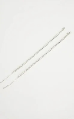 Silver Chunky Diamante Multipack Anklet