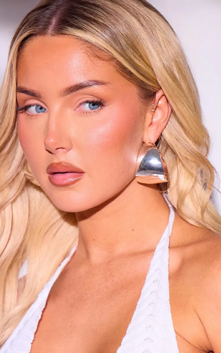 Silver Chunky Flare Hoop Earrings