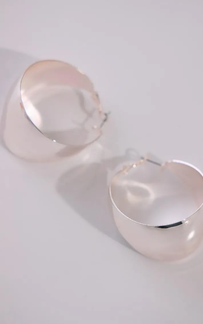 Silver Chunky Flare Hoop Earrings