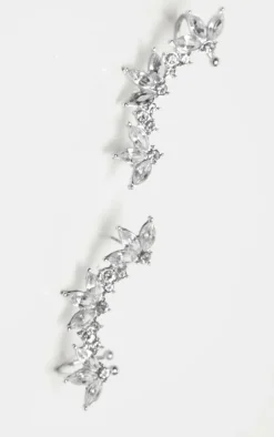 Silver Crystal Floral Affect Chain Ear Climber