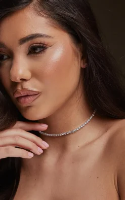 Silver Dainty Stud And Necklace Set