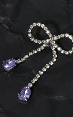 Silver Diamante Bow Gem Drop Earrings