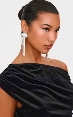 Silver Diamante Chunky Shell Tassel Statement Earrings