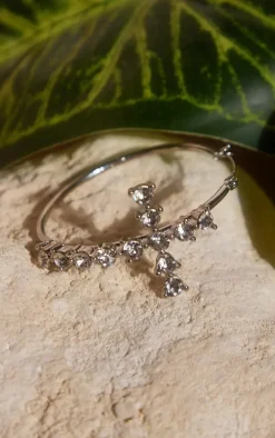 Silver Diamante Cross Hoop Earrings