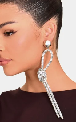 Silver Diamante Knot Statement Earrings