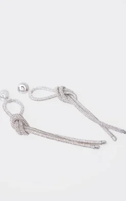 Silver Diamante Knot Statement Earrings