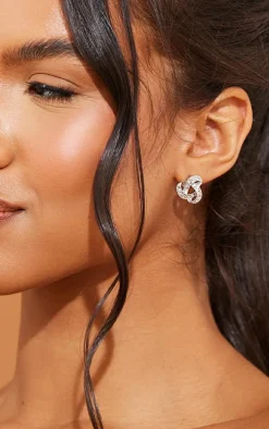 Silver Diamante Knotted Stud Earrings Multi Pack