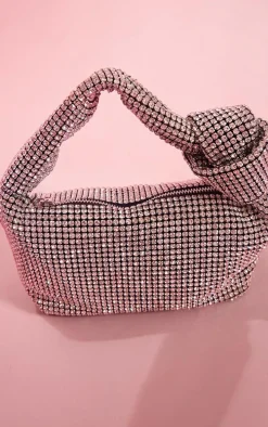 Silver Diamante Slouchy Knot Shoulder Bag