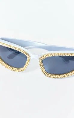 Silver Diamante Sporty Visor Sunglasses