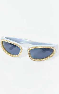 Silver Diamante Sporty Visor Sunglasses