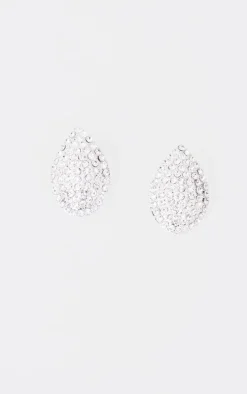 Silver Diamante Tear Drop Stud Earrings