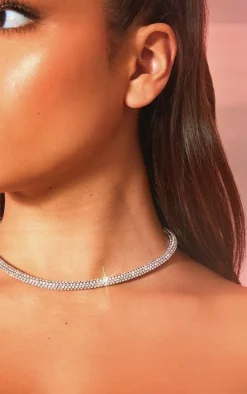 Silver Diamante Tube Choker