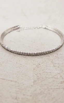 Silver Double Row Diamante Choker