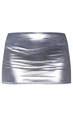 Silver Foil Low Rise Micro Mini Skirt