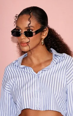 Silver Frame Slim Square Chunky Sunglasses