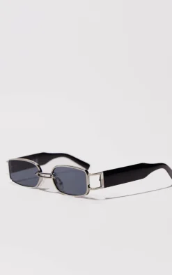 Silver Frame Slim Square Chunky Sunglasses