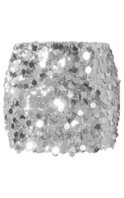 Silver Full Sequin Low Rise Micro Mini Skirt