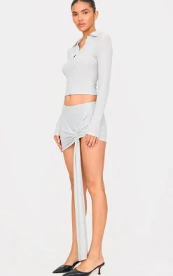 Silver Glitter Drape Front Mini Skirt