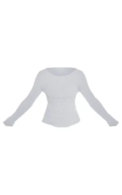 Silver Glitter Knitted Open Back Long Sleeve Top
