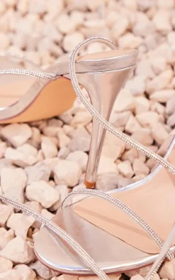 Silver Glitter Lace Up Heels