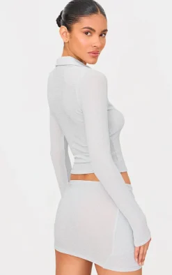 Silver Glitter Plunge Long Sleeve Top