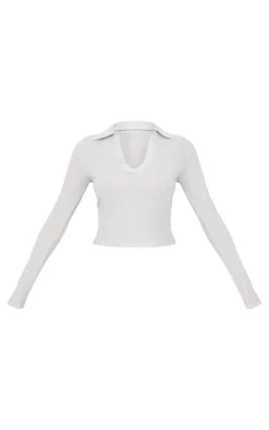 Silver Glitter Plunge Long Sleeve Top