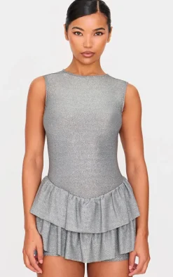 Silver Glitter Rara Skort Romper