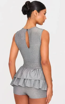 Silver Glitter Rara Skort Romper