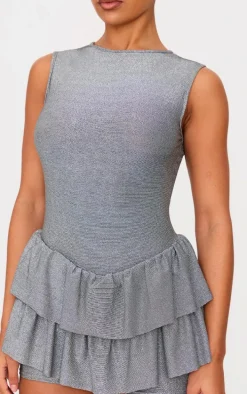 Silver Glitter Rara Skort Romper