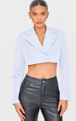 Silver Glitter Single Breasted Cropped Blazer