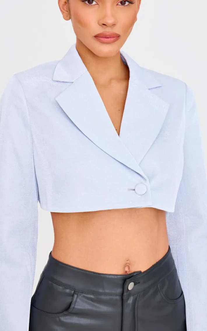 Silver Glitter Single Breasted Cropped Blazer