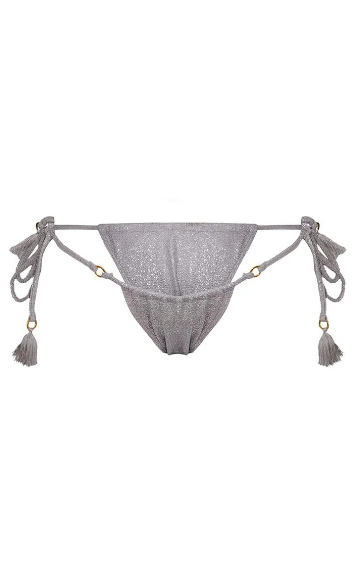 Silver Glitter Tassel Detail Bikini Bottoms