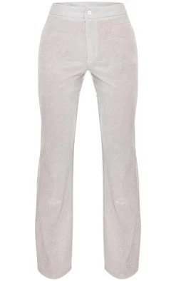 Silver Glitter Woven Wide Leg Pants