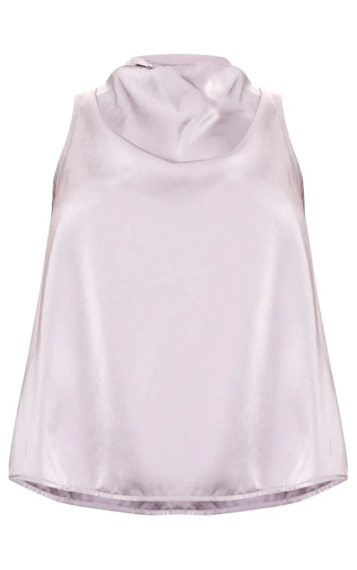 Silver Grey Satin Open Back Longline Top