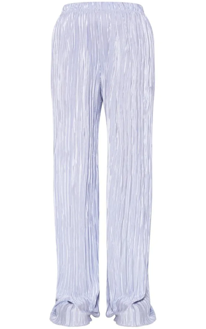 Silver Grey Sheer Shimmer Plisse Wide Leg Pants