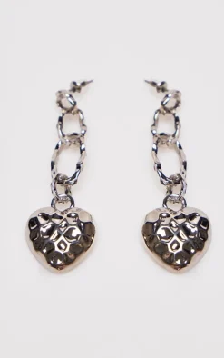 Silver Heart Chain Link Statement Earrings