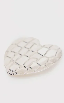 Silver Heart Croc Embossed Statement Earrings