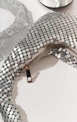 Silver Large Chainmail Curved Shoulder Bag